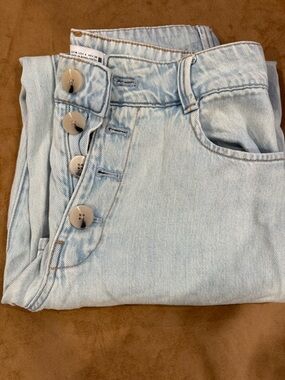 Zara Light Blue High-Waist Wide Leg Jeans with Button Fly